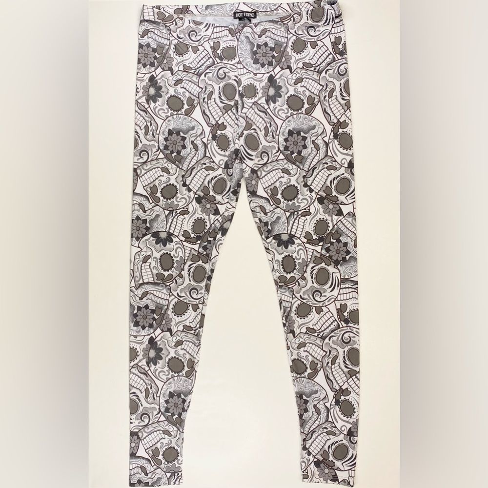 Hot Topic Sugar Skulls Leggings Black Grey White Leggings Sz XXL Made in the USA